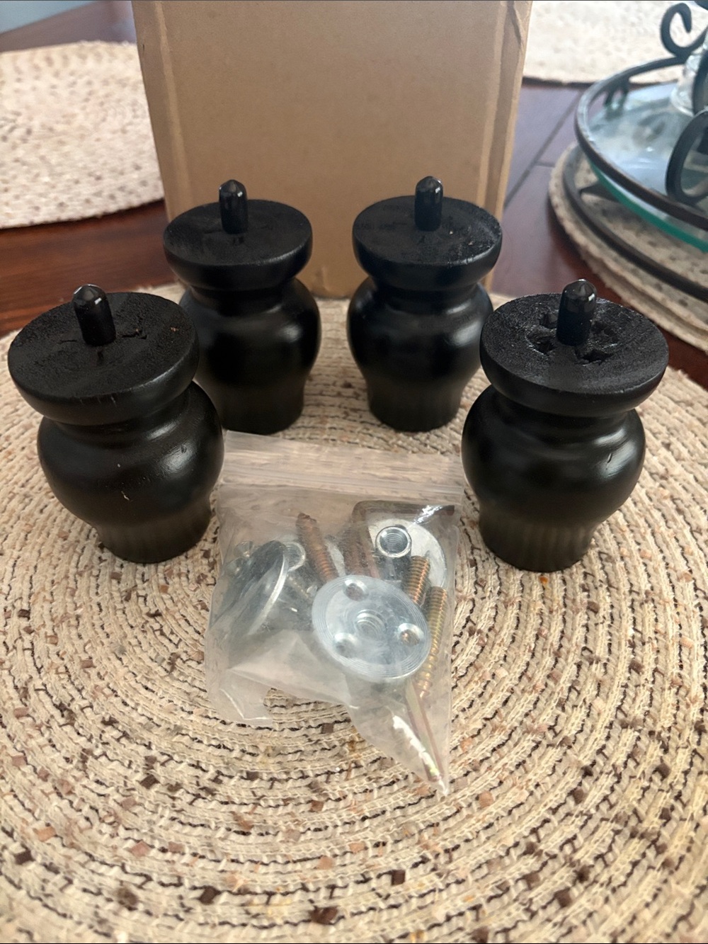 Set of 4 Black Wooden Furniture Legs with Mounting Hardware 3.25”